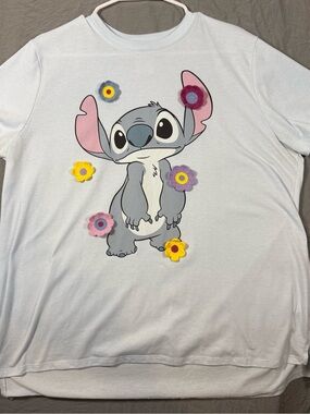 Disney Lilo and Stitch Short Sleeve Tee Embroidery Flowers Womens
